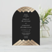 Invitation Déco géométrique Noir Gatsby Arch Mariage (Debout devant)