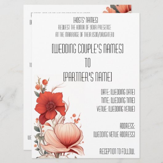 Invitation Déco Illustrative Florale (Devant / Derrière)