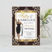 Invitation Déco Lady Gold Black 50th Fabuleux photo d'anniver (Debout devant)