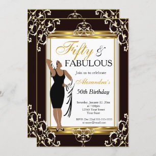 Invitation Déco Lady Gold Black 50th Fabuleux photo d'anniver