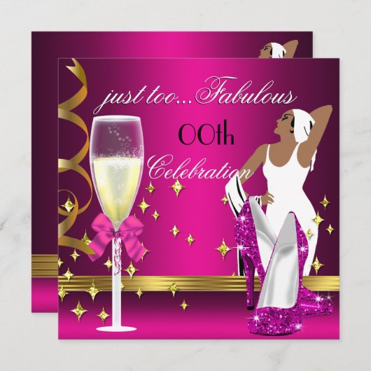 Invitation Déco Lady Rose Or Trop Fabuleux Anniversaire (Devant / Derrière)