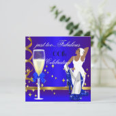 Invitation Déco Lady Royal Blue Gold Trop Fabuleux Anniversai (Debout devant)
