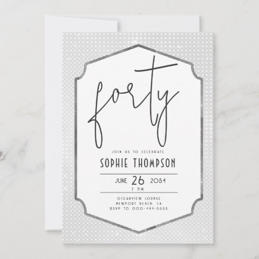 Invitation Déco minimaliste Séquins noir blanc 40e anniversai (Devant)