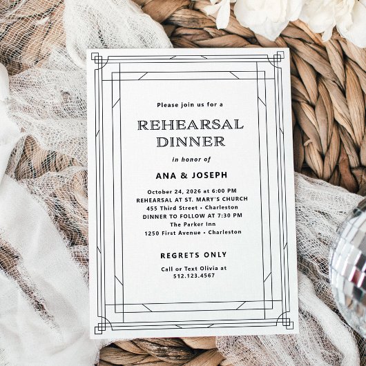 Invitation Déco moderne | Dîner de répétition noir et blanc