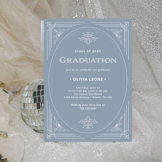 Invitation Déco moderne | Dusty Blue and White Graduation