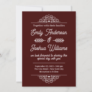 Invitation Deco Moderne Élégant Mariage Marron et Blanc