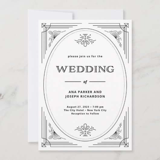 Invitation Déco moderne | Élégant Mariage noir et blanc (Devant)