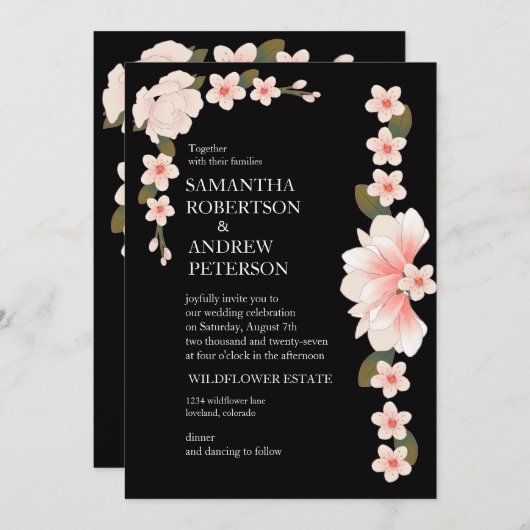 Invitation Déco moderne | Élégant Mariage noir et blanc Onyx (Devant / Derrière)