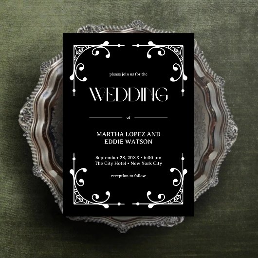 Invitation Déco moderne | Élégant Mariage noir et blanc Onyx