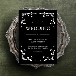 Invitation Déco Moderne Élégant Mariage Noir et Blanc Onyx