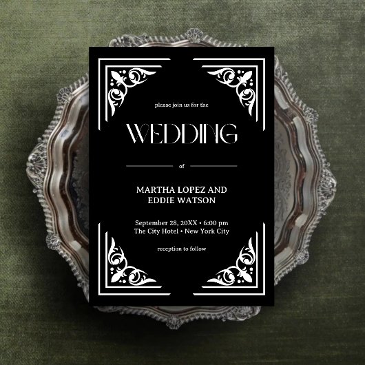 Invitation Déco moderne | Élégant Mariage noir et blanc Onyx