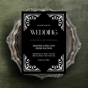 Invitation Déco Moderne Élégant Mariage Noir et Blanc Onyx