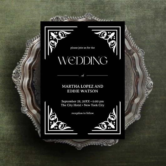 Invitation Déco moderne | Élégant Mariage noir et blanc Onyx