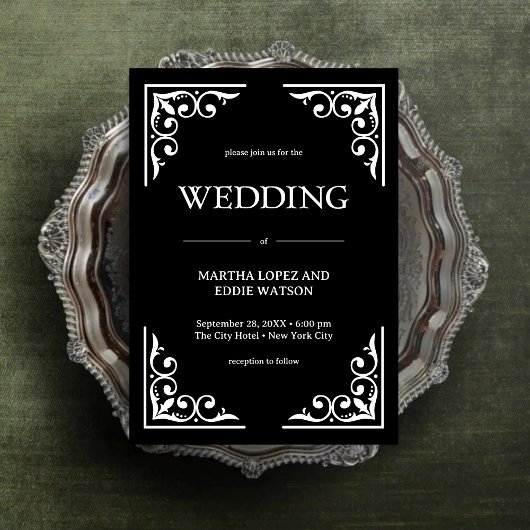 Invitation Déco moderne | Élégant Mariage noir et blanc Onyx