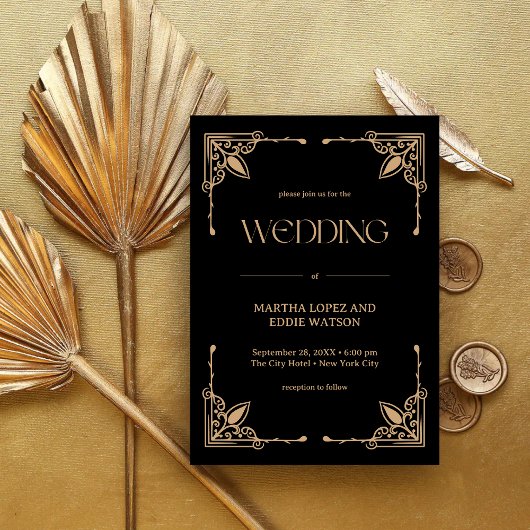 Invitation Déco moderne | Élégant Mariage noir et or