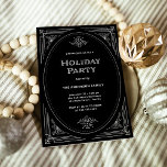 Invitation Déco moderne | Elégante fête de Noël<br><div class="desc">Ces élégantes invitations de fêtes de Noël ont une touche moderne sur l'art déco classique. Un cadre géométrique blanc et orné orne un arrière - plan noir foncé pour un look de vacances classique mais glamour.</div>