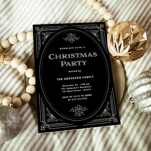 Invitation Déco moderne | Élégante fête de Noël noire