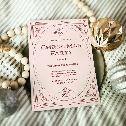 Invitation Déco moderne | Élégante fête de Noël rose et rouge
