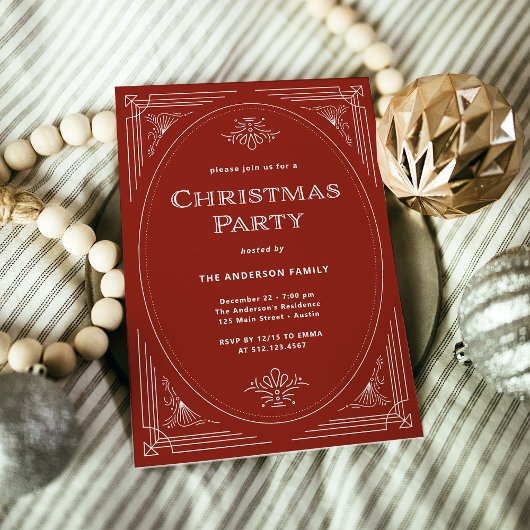 Invitation Déco moderne | Élégante fête de Noël rouge