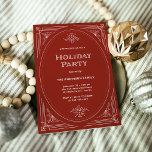 Invitation Déco moderne | Élégante Fête des Fêtes Rouges<br><div class="desc">Ces élégantes invitations de fêtes de Noël ont une touche moderne sur l'art déco classique. Un cadre géométrique et orné blanc orné orne un arrière - plan rouge festif pour un look de vacances classique mais glamour.</div>
