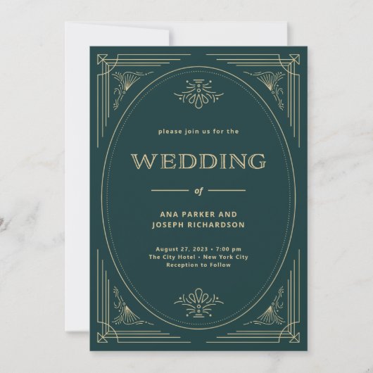 Invitation Déco moderne | Emerald Green et Champagne Mariage (Devant)