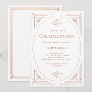 Invitation Déco moderne Faux Rose Gold et White Graduation