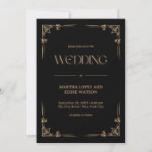 Invitation Déco Moderne | Mariage Élégant Noir et Or (Devant)
