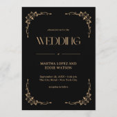 Invitation Déco Moderne | Mariage Élégant Noir et Or (Devant)