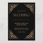 Invitation Déco Moderne | Mariage Élégant Noir et Or (Devant)