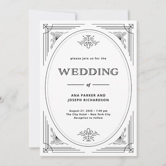 Invitation Déco moderne noir et blanc Tout en un Mariage (Devant)