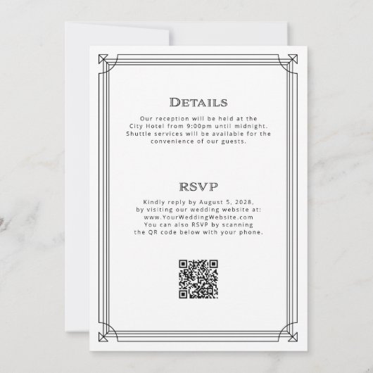 Invitation Déco moderne noir et blanc Tout en un Mariage (Dos)