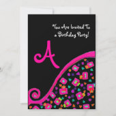 Invitation DÉCO MONOGRAM FÊTE D'ANNIVERSAIRE, fuchsia or noir (Devant)