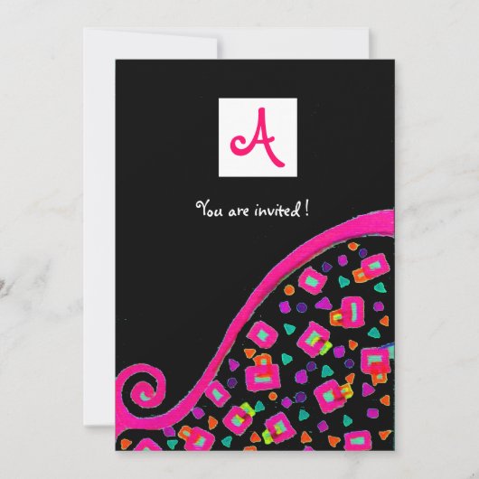 Invitation DÉCO MONOGRAM, noir, violet rose blanc (Devant)