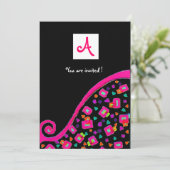 Invitation DECO MONOGRAMME, noir ,rose violet blanc (Debout devant)