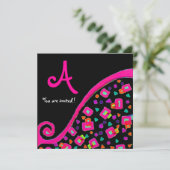 Invitation DECO MONOGRAMME, Rose Violet Fuchsia Noir (Debout devant)