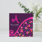 Invitation DECO MONOGRAMME, Rose Violet Fuchsia Violet (Debout devant)