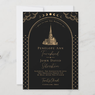 Invitation Déco mystique Noir Or Vintage Mariage de l'Église