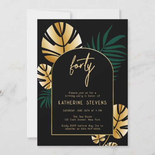 Invitation Déco Tropical Jungle Gold Boho Frame 40e anniversa (Devant)