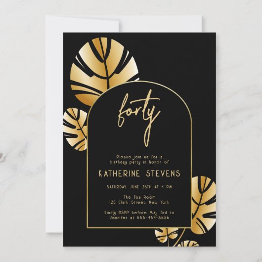 Invitation Déco Tropical Leaf Gold Boho Frame 40e anniversair (Devant)