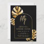 Invitation Déco Tropical Leaf Gold Boho Frame 50e anniversair (Devant)
