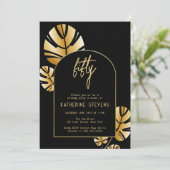 Invitation Déco Tropical Leaf Gold Boho Frame 50e anniversair (Debout devant)