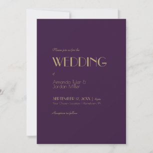 Invitation Déco type or   Mariage photo couleur violet foncé