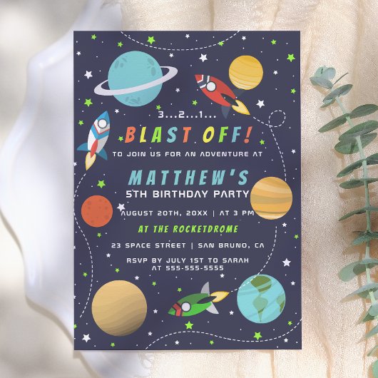 Invitation Décollage ! Thème d'anniversaire sur l'espace