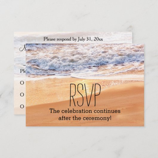 Invitation Décontracté Beach Wedding Gold Waves RSVP (Devant / Derrière)