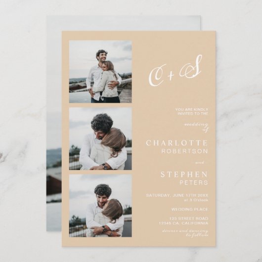 Invitation Décontracté beige moderne initiales photo mariage (Devant / Derrière)