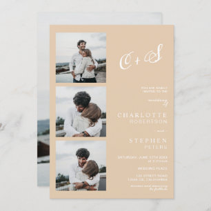 Invitation Décontracté beige moderne initiales photo mariage
