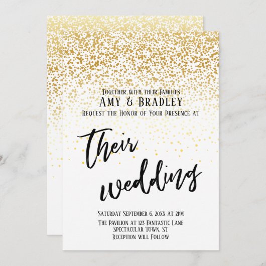 Invitation Décontracté écriture manuscrite Confetti Mariage d (Devant / Derrière)