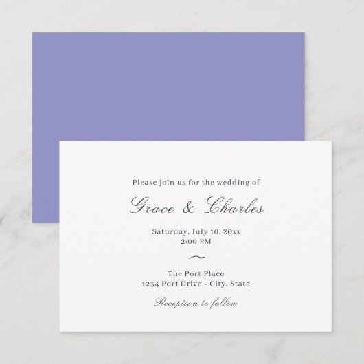 Invitation Décontracté Élégant Mariage Lavender (Devant / Derrière)