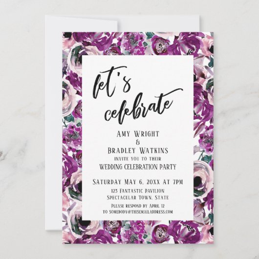 Invitation Décontracté Fêtons les fleurs d'aquarelle rose (Devant)