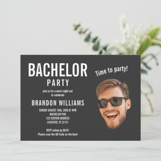 Invitation Décontracté Funky Custom Photo Bachelor Party (Debout devant)